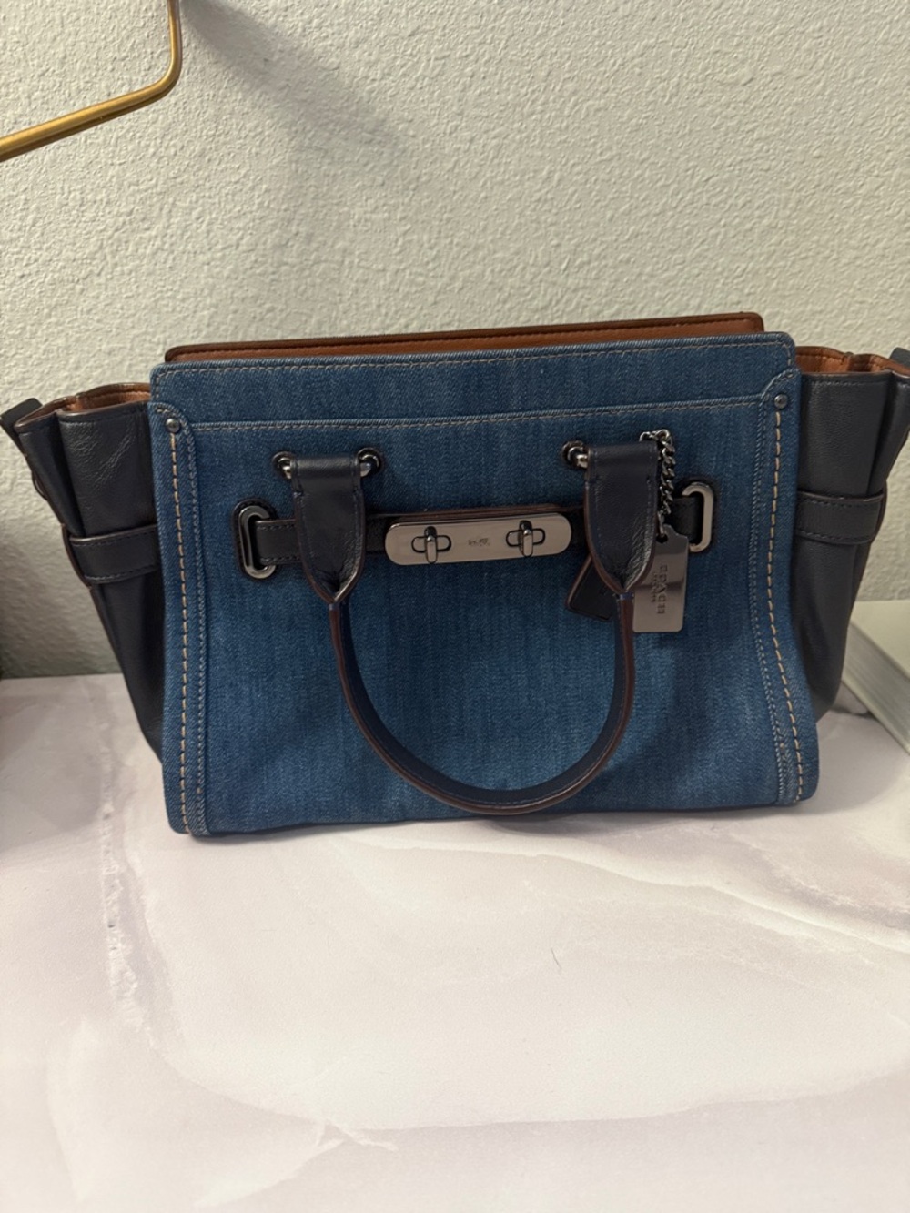 Coach Blue Denim and Dark Leather Satchel